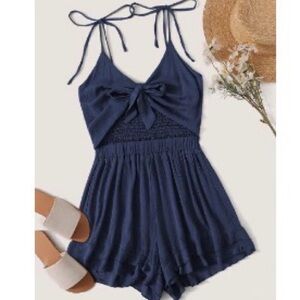 Navy Layer Ruffle Cami Romper